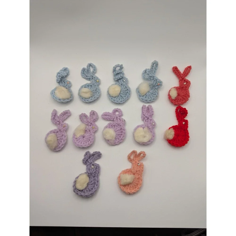 Lot of 12‎ Vtg Handmade Crochet Multicolor Bunnies Rabbits Pastel Easter Spring